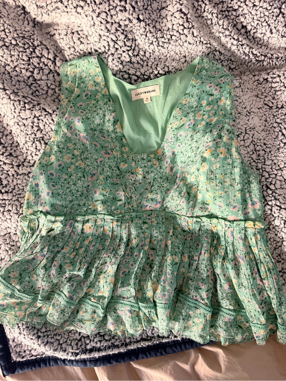 Lucky Brand Women’s M Mint Green Floral Peplum Sleeveless Top - Picture 2 of 10